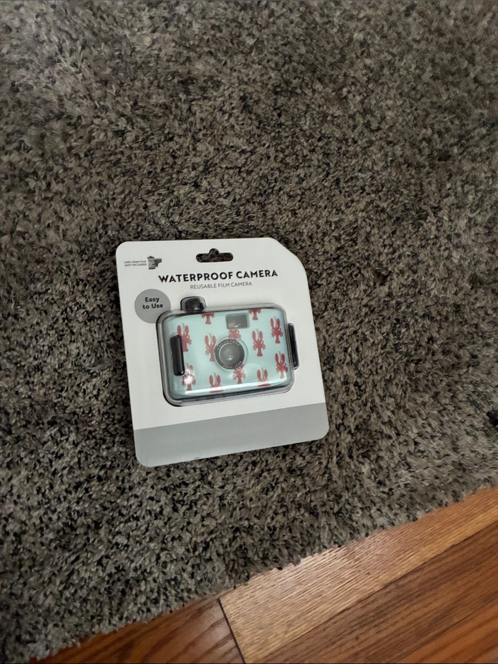 Waterproof Reusable Film Camera in Light Blue with Red Crab Pattern